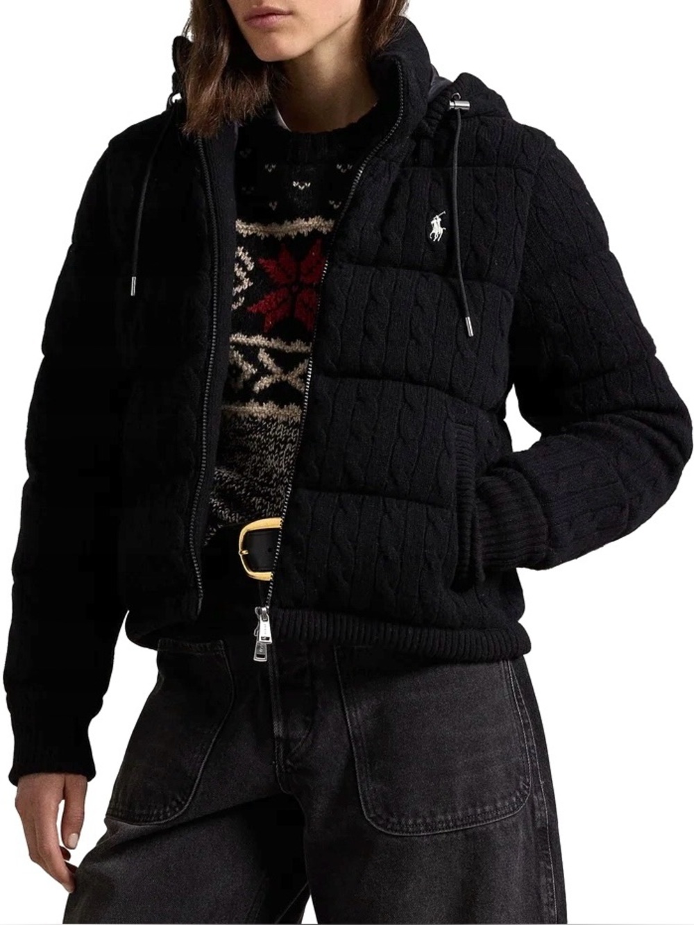 Polo Ralph Lauren Cable-Knit Hooded Down Coat